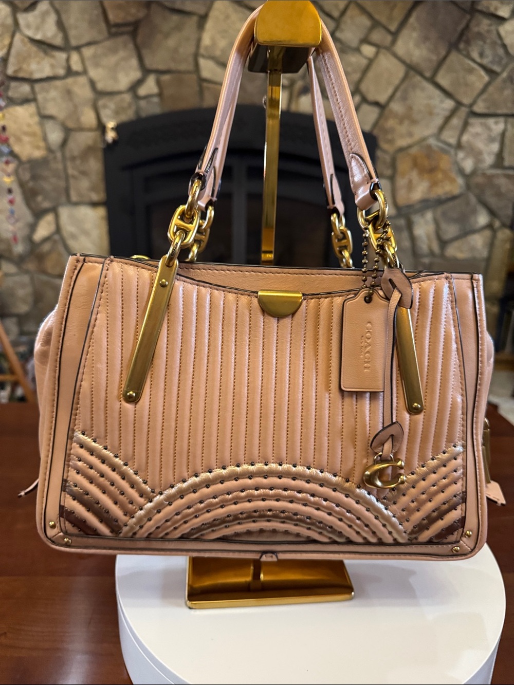 Coach Dreamer 27 Colorblock Quilted Rivet satchel Pink